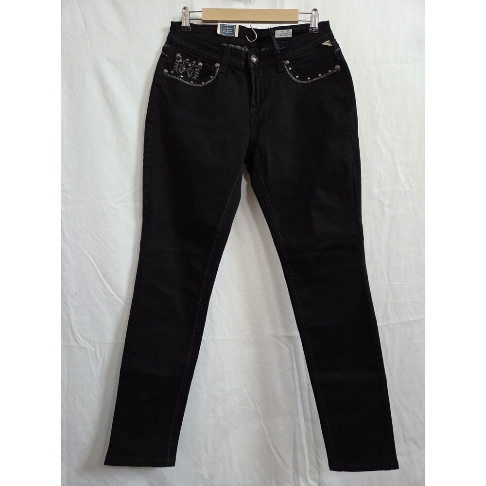 Sexy Couture Womens Skinny Black Jeans Size 11 Butterfly Rhinestone Western Y2k